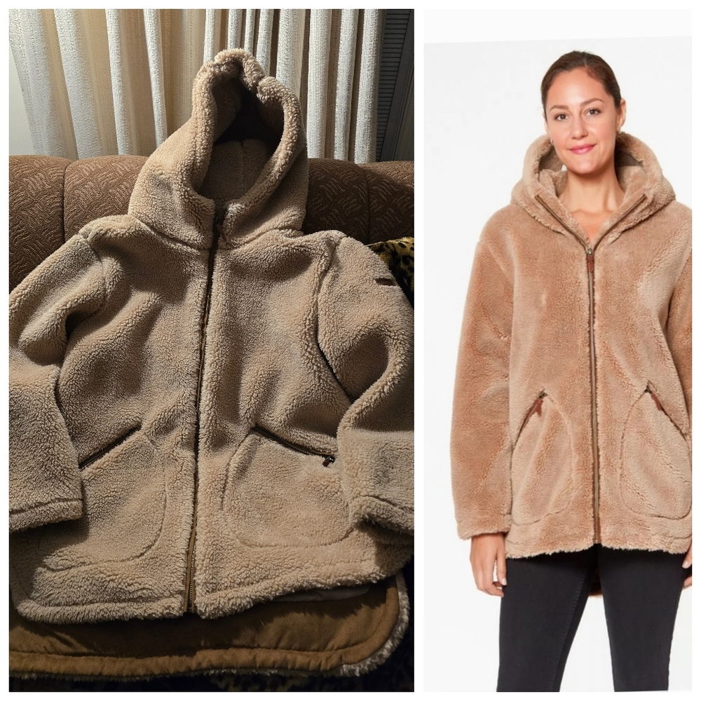 Ugg Koolaburra Teddy sherpa fleece hoodie jacket coat zip up Size large Excellen